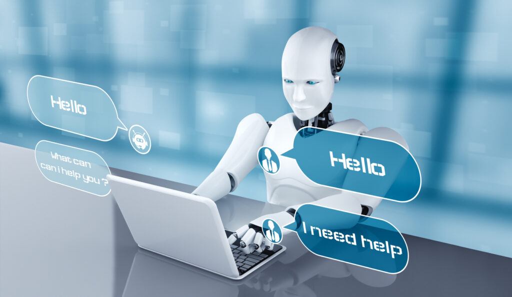 AI-robot-using-computer-to-chat-with-customer-Concept-of-chat-bot