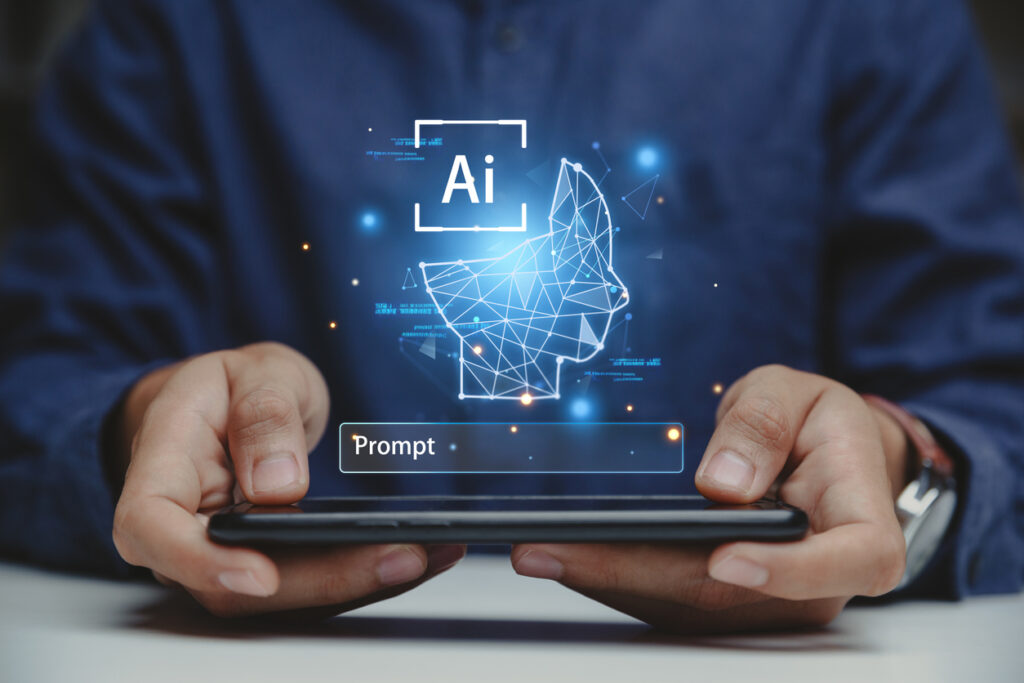AI-technology-artificial-intelligence-digital-transformation-Hand-of-businessman-holding-phone-with-smart-robot-enters-command-to-create-something