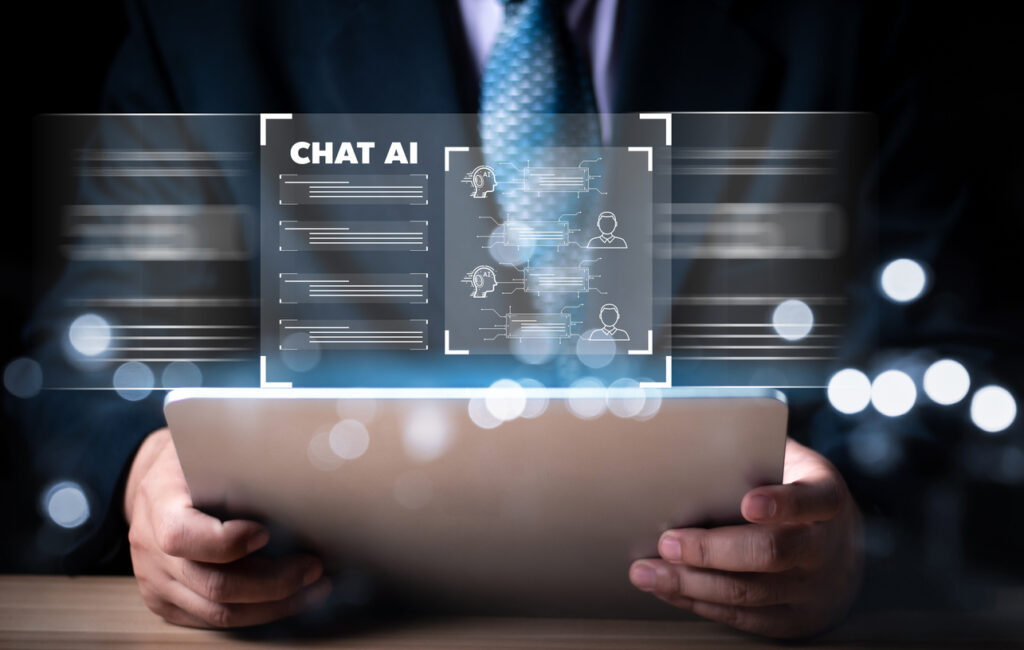 Chat-with-AI-Artificial-Intelligence-man-using-technology-smart-robot-AI-artificial-intelligence-by-enter-command-prompt-for-generates-something-Futuristic-technology-transformation