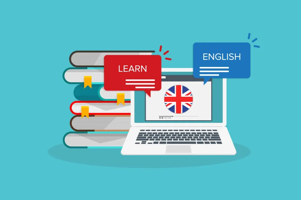 Learn-English-online-on-laptop-computer-Study-education-of-foreign-language-lesson-internet-learning-course-lesson-Vector-illustration