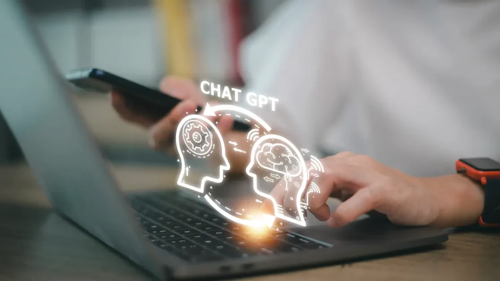 Chatbot-Chat-with-AI-Artificial-Intelligence-man-using-technology-smart-robot-AI-artificial-intelligence-by-enter-command-prompt-for-generates-something-Futuristic-technology-transformation