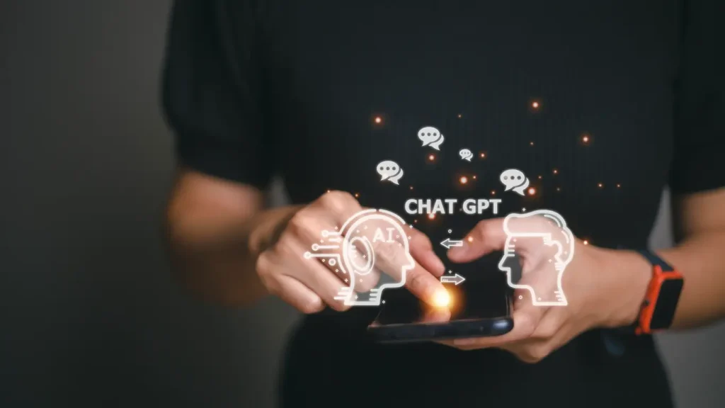 Chatbot-Chat-with-AI-Artificial-Intelligence-man-using-technology-smart-robot-AI-artificial-intelligence-by-enter-command-prompt-for-generates-something-Futuristic-technology-transformation