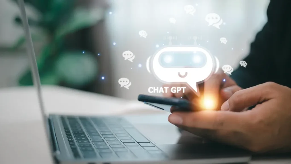 Chatbot-Chat-with-AI-Artificial-Intelligence-man-using-technology-smart-robot-AI-artificial-intelligence-by-enter-command-prompt-for-generates-something-Futuristic-technology-transformation