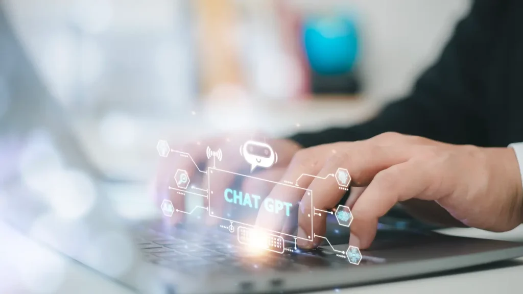 Chatbot-Chat-with-AI-Artificial-Intelligence-man-using-technology-smart-robot-AI-artificial-intelligence-by-enter-command-prompt-for-generates-something-Futuristic-technology-transformation