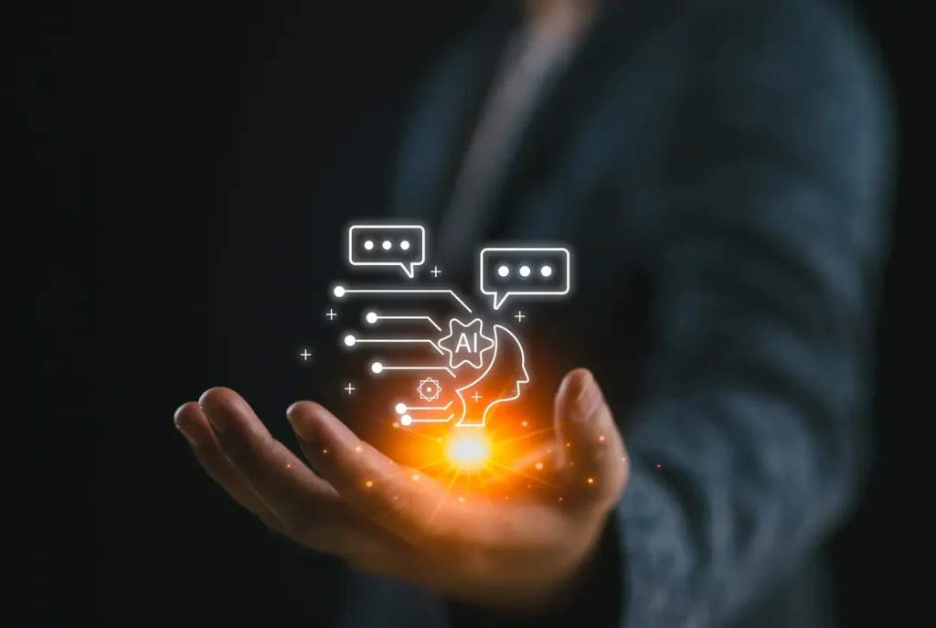 Chatbot-Chat-with-AI-Artificial-Intelligence-man-using-technology-smart-robot-AI-artificial-intelligence-by-enter-command-prompt-for-generates-something-Futuristic-technology-transformation