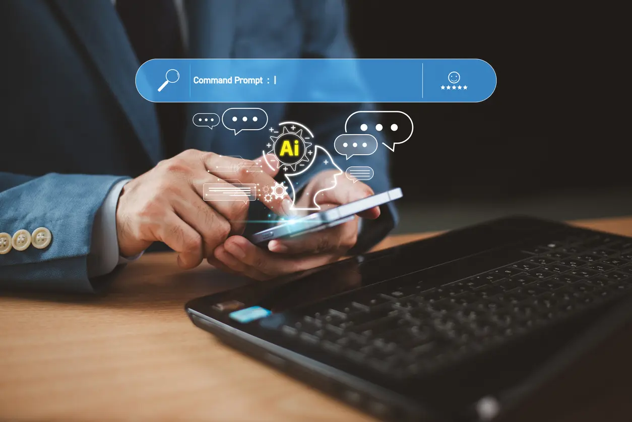 AI-tech-help-business-concept-Businessman-connect-robot-Chat-AI-command-prompt-generates-futuristic-transformation-Artificial-intelligence-technology-assistance-Technology-customer-service