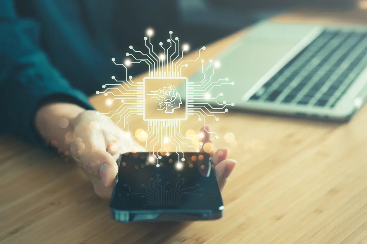 Digital-information-technology-concept-Businessman-and-artificial-intelligence-icon-on-the screen-Chatbot-and-AI-concept