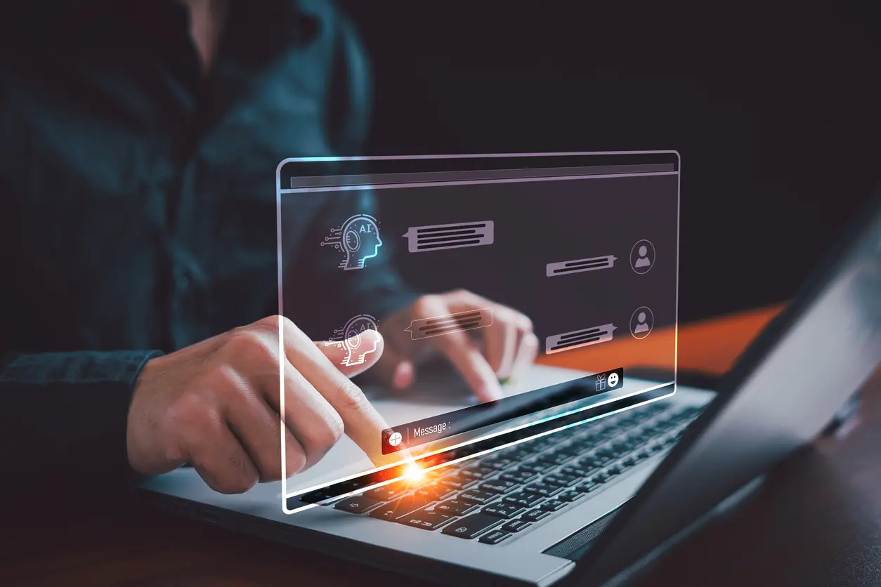Chatbot-Chat-with-AI-Man-using-technology-smart-robot-AI-Artificial-Intelligence-Artificial-intelligence-by-entering-command-prompt-for-generates-something-Futuristic-technology-transformation